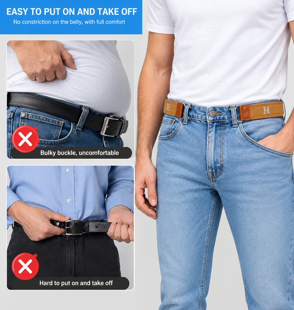 Buckleless Elastic Waist Belt Hooks for Jeans & Trousers