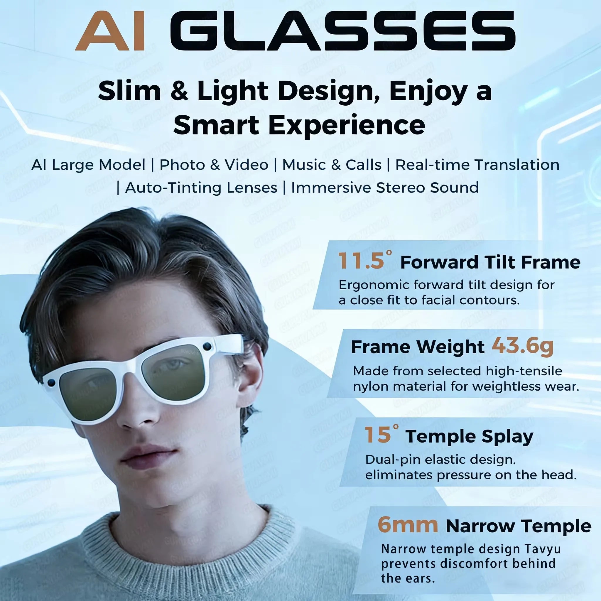 AI Smart Glasses with Camera – 32GB, Translator & Audio