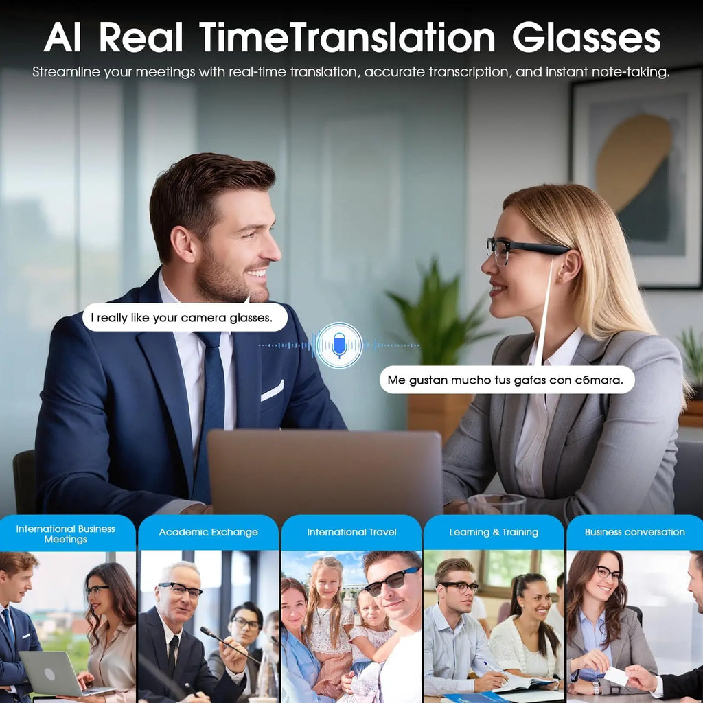 AI Smart Glasses With 4K Camera – Translation & Calls
