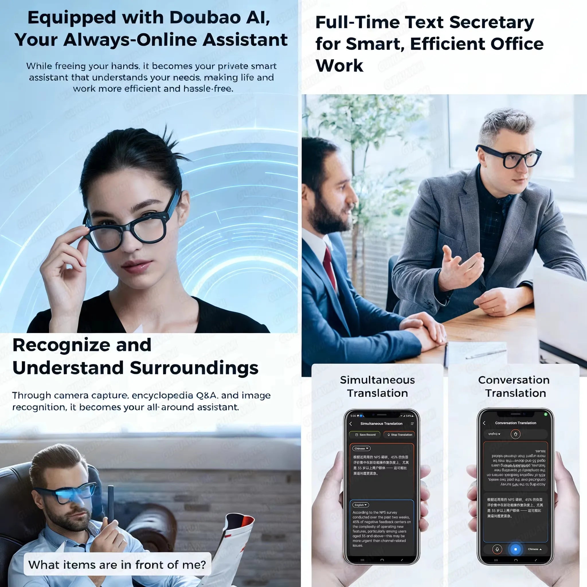 AI Smart Glasses with Camera – 32GB, Translator & Audio